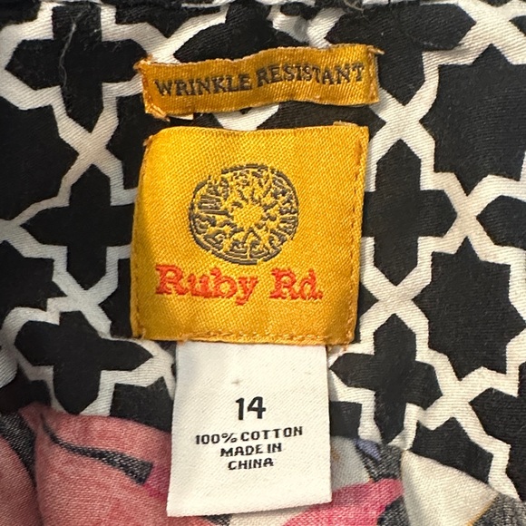 Ruby Rd Tropical Fern Print Wrinkle-Resistant Button-Front Top Size 14 - Picture 3 of 3